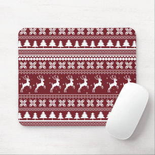 Red Holiday Reindeer Christmas Sweater Pattern Mouse Mat