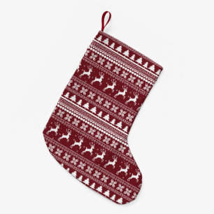 Red Holiday Reindeer Christmas Sweater Pattern Small Christmas Stocking