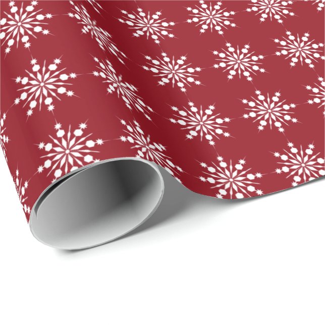 Red Holiday Snowflakes Merry Christmas Wrapping Paper (Roll Corner)