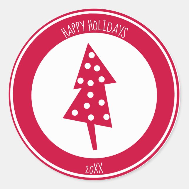 Red Holiday Tree Classic Round Sticker (Front)