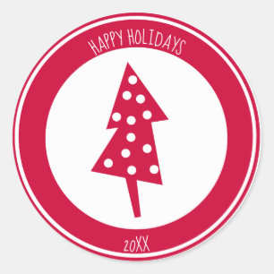 Red Holiday Tree Classic Round Sticker