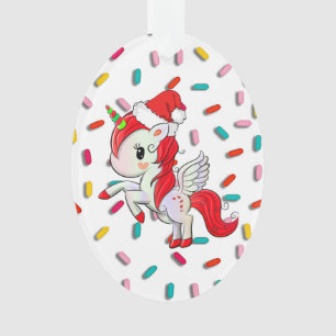 Red Holiday Unicorn and Sprinkles Christmas Ornament