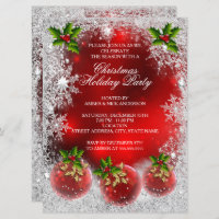 Red Holly Bauble Christmas Holiday Party Snowflake