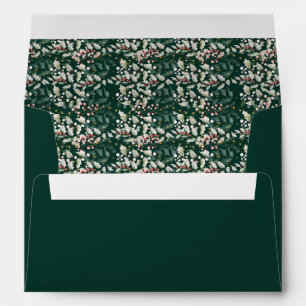 Red Holly Berries and Foliage on Dark Green Envelope