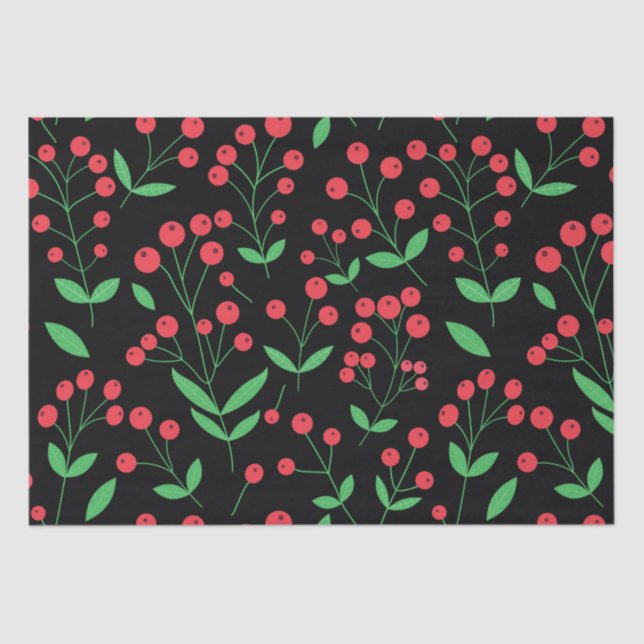 Red Holly Berries Classic holiday Pattern  Tissue Paper (Front)