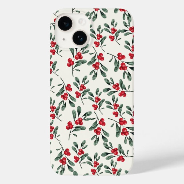 Red Holly berries Green mistletoe leaves Case-Mate iPhone Case (Back)