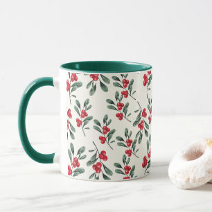 Red Holly berries Green mistletoe leaves Mug