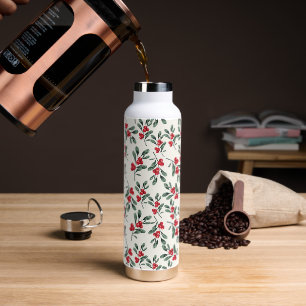 Red Holly berries Green mistletoe leaves Water Bottle
