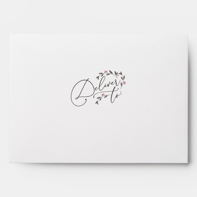 Red Holly Berries Leaves Wreath Printed Address Envelope (Front)