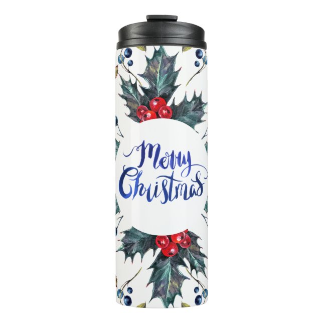 Red Holly Berries- Merry Christmas Thermal Tumbler (Front)