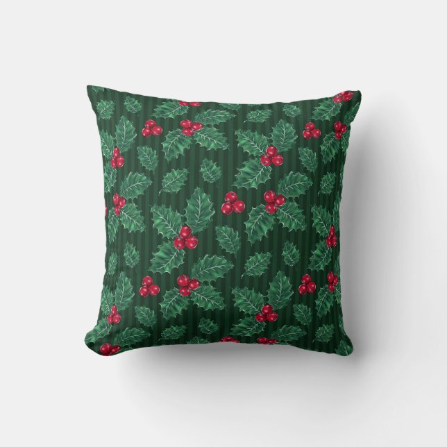Red Holly Berries on Green Christmas Theme  Cushion (Front)