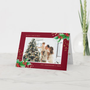 Red Holly Berries Photo Merry Christmas Card