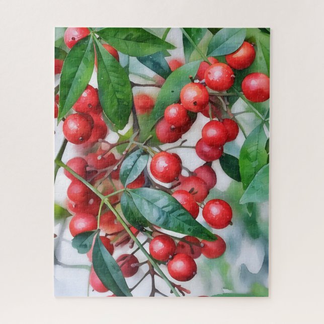 Red Holly Berry Berries Nature Art Puzzle  (Vertical)