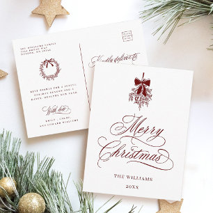 Red Holly Berry Bouquet Romantic Merry Christmas Postcard