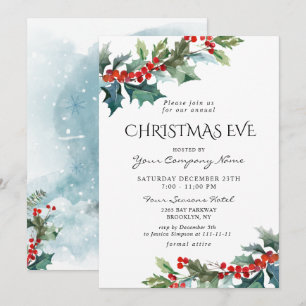 Red Holly Berry CORPORATE Christmas Holiday EVE Invitation