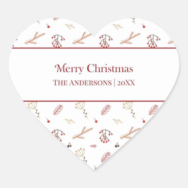 Red Holly Berry Merry Christmas Gift  Heart Sticker (Front)