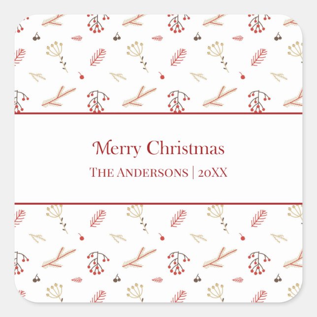 Red Holly Berry Merry Christmas Gift Stickers (Front)