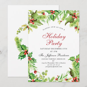 Red Holly Berry Mistletoe Christmas Holiday Party Invitation