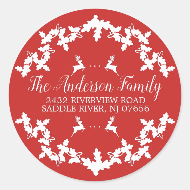 Red Holly Berry Return Address Round Sticker (Front)