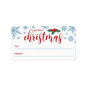 Red Holly Blue Snowflakes Merry Christmas To From Label