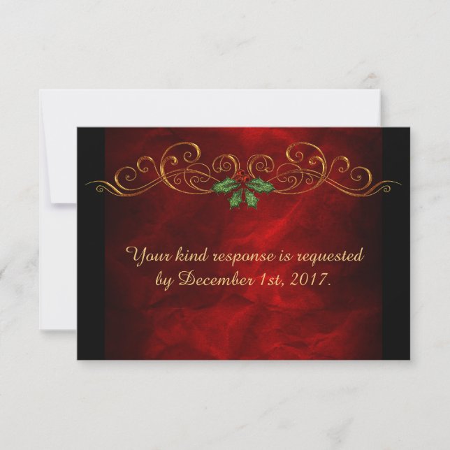 Red Holly Christmas Wedding Menu RSVP (Front)