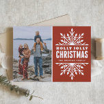 Red Holly Jolly Christmas | Holiday Photo Card<br><div class="desc">Customisable holiday photo card featuring whimsical white snowflakes on red background. Other colours and similar items are available in my store. 
 "Holly Jolly Christmas!"</div>