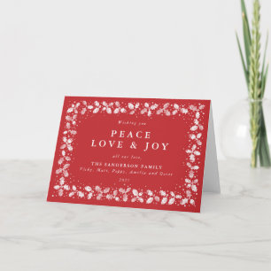 Red Holly Leaves  Peace Love & Joy Non Photo Holiday Card