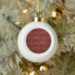 Red Holly Pattern – Elegant Christmas Style Ceramic Ball Christmas Ornament