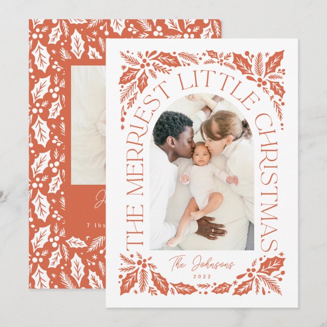 Red Holly Photo Arch | Merriest Little Christmas Holiday Card (Front/Back)