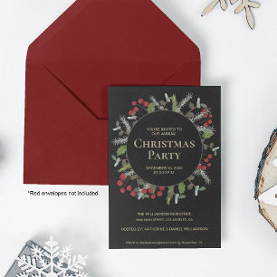 Red Holly Wreath Hosted CHIC Christmas party Invitation