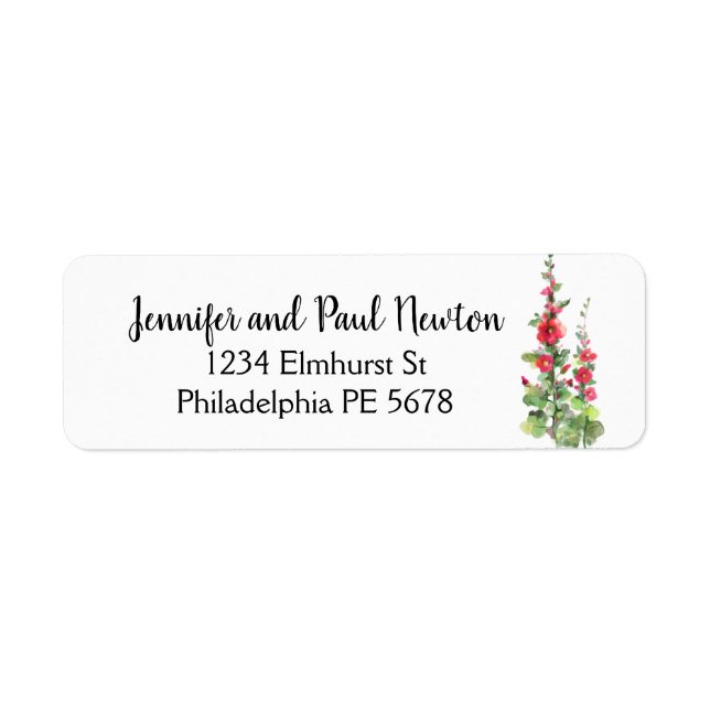 Red hollyhock wit light blue return address label (Front)