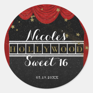 Red HOLLYWOOD Curtains & Gold Party Custom Favour Classic Round Sticker