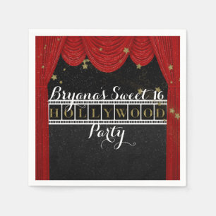 Red HOLLYWOOD Curtains & Gold Party Custom Napkin