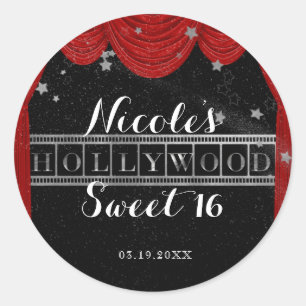 Red HOLLYWOOD Curtains & Silver Party Custom Classic Round Sticker