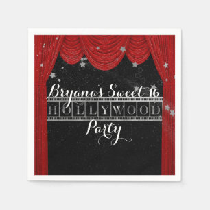 Red HOLLYWOOD Curtains & Silver Party Custom Napkin