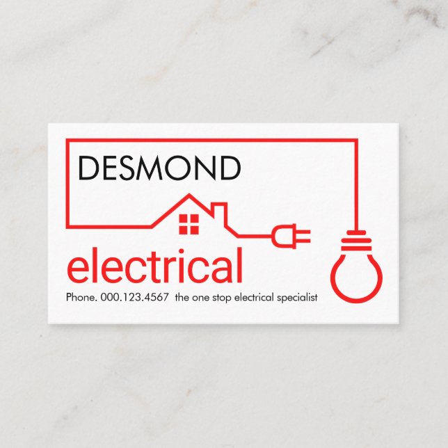 Red Home Electrical Wire Circuit Business Card (Front)