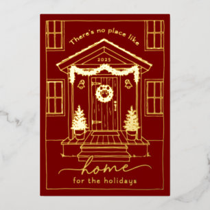 Red Home for the Holidays Realtor Christmas Gold Foil Holiday Card
