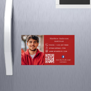Red home repairs photo QR code handyman Magnetic Business Card