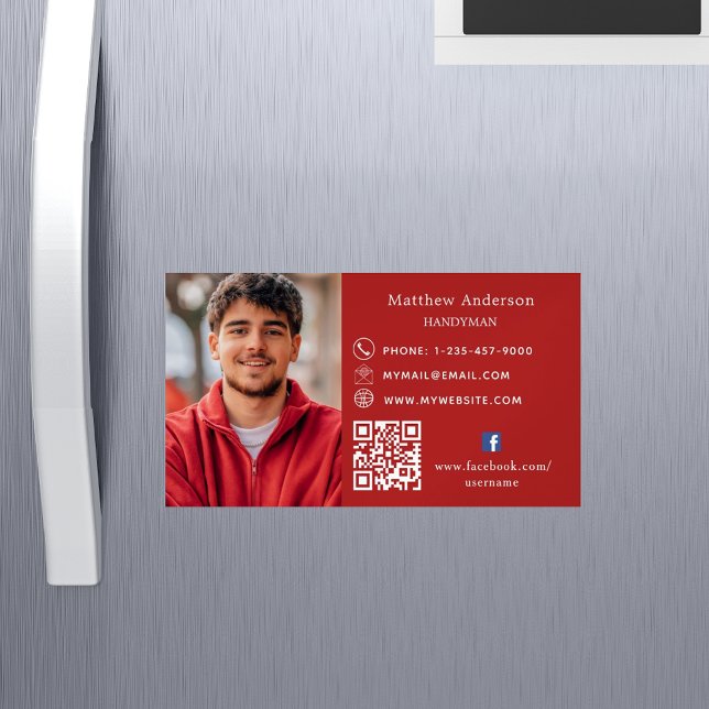 Red home repairs photo QR code handyman Magnetic Business Card (Creator Uploaded)