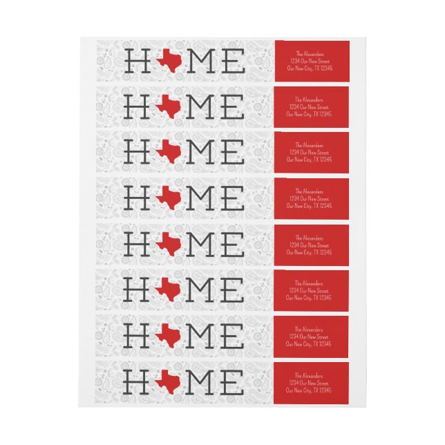 Red HOME Texas Wrap Around Label (Sheet)