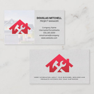 Red Home Wrench Hammer Icon   Home Repairs Business Card