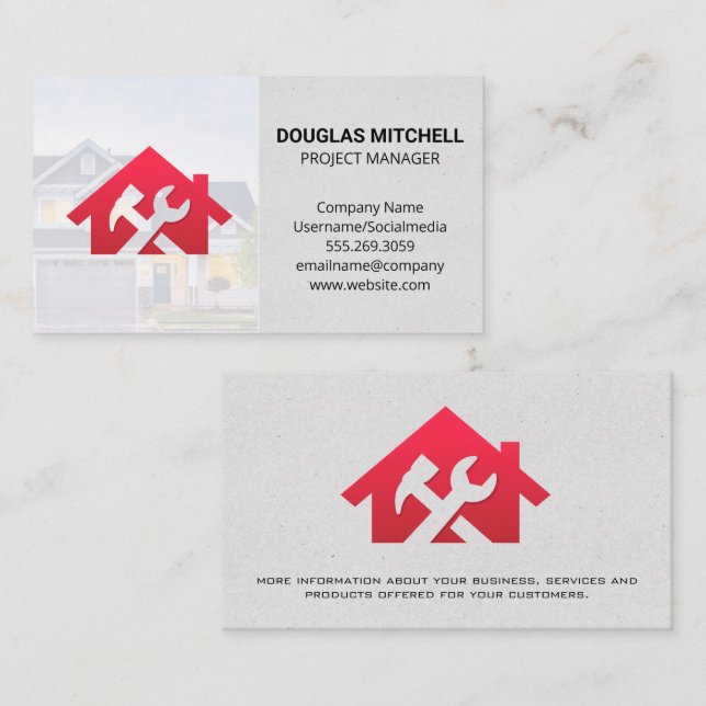 Red Home Wrench Hammer Icon | Home Repairs Business Card (Front/Back)