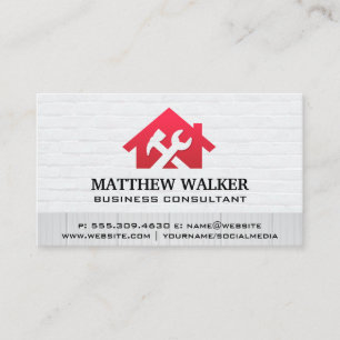 Red Home Wrench Logo Home Repair Services Business Card