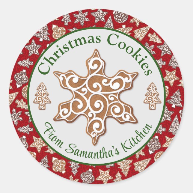 Red Homemade Christmas Cookies Classic Round Sticker (Front)