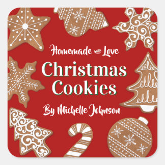 Red Homemade Christmas Cookies Square Sticker