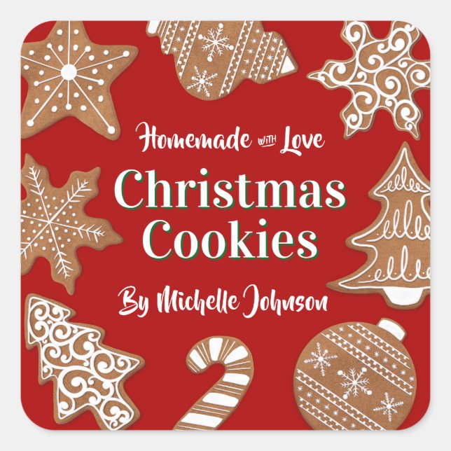 Red Homemade Christmas Cookies Square Sticker (Front)