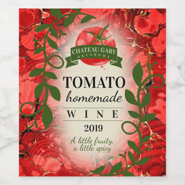 Red homemade wine tomato personalised wine label (Single Label)