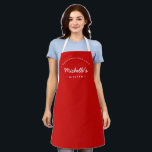 Red Homemade with Love Custom Your Kitchen Apron<br><div class="desc">Let's get baking. Customise the Name on this personalised apron. Seen here in red. Stylish typography style treatment. Encourage the sweet baker in your life with a special gift. Perfect for baking those holiday Christmas cookies. Featuring the words "Homemade with love" for a unique kitchen apron.</div>