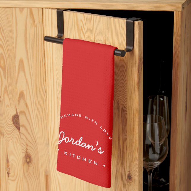 Red Homemade with Love Custom Your Kitchen Tea Towel (Thirds Fold)