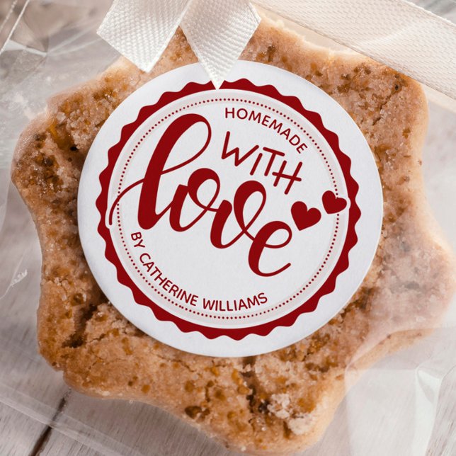 Red Homemade with Love Personalised Baking Classic Classic Round Sticker (Creator Uploaded)